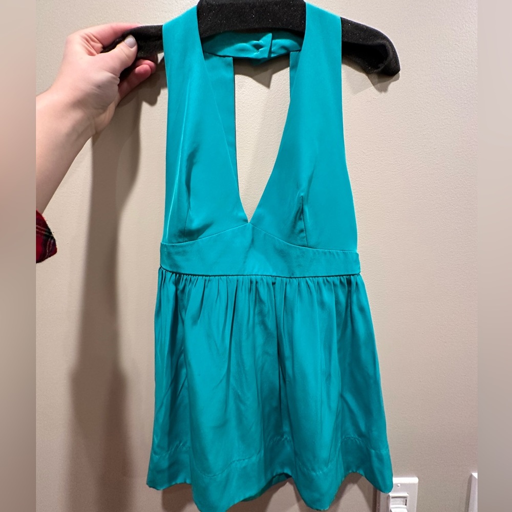 Amanda Uprichard teal silk shirt